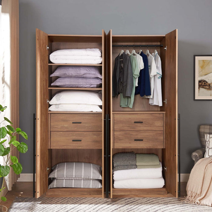 Lee Modern 2-Piece Wardrobe Closet in Golden Brown Armoire 
