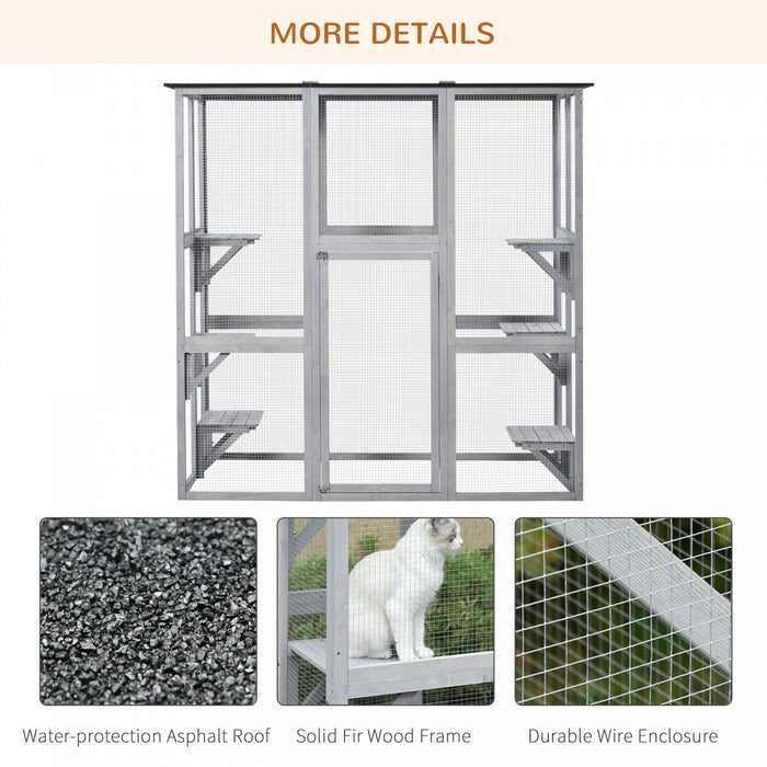 Pawhut Large Outdoor Catio Enclosure, Weatherproof Cat House With Asphalt Roof, Wooden Cat Patio Cag
