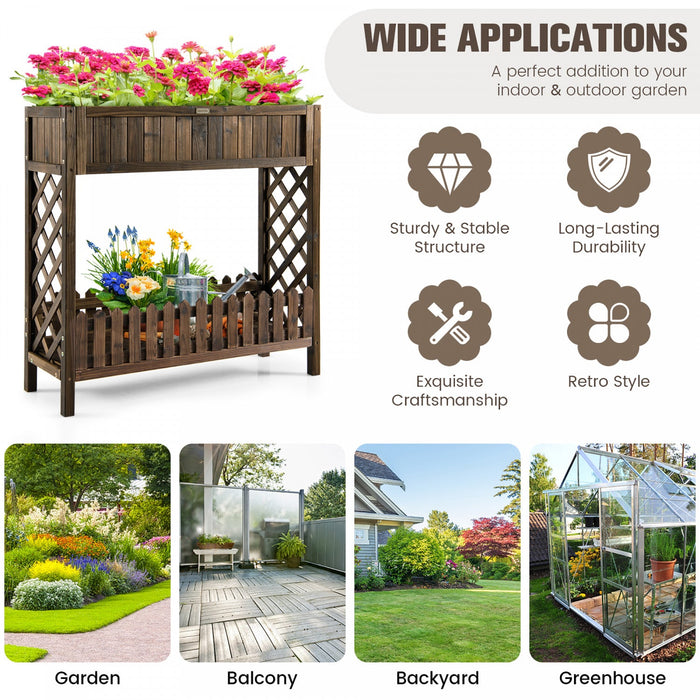 Costway 2-tier Wood Raised Garden Bed Elevated Planter Box For Vegetable, Fruit, Herb