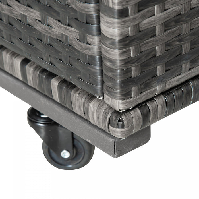 Rolling Pool Storage Rattan Outdoor Storage Wicker Organizer, Grey