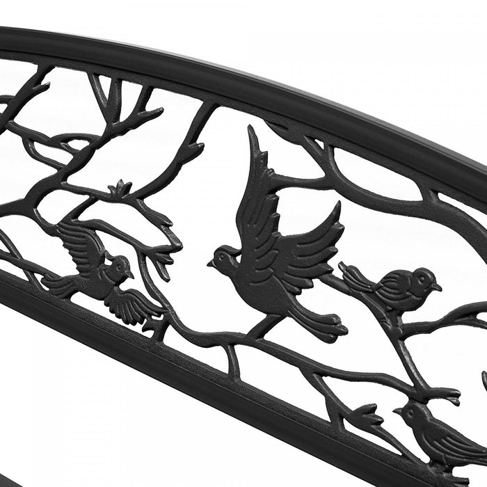 Outsunny 50" Outdoor Metal Garden Bench With Vintage Bird Pattern, Black