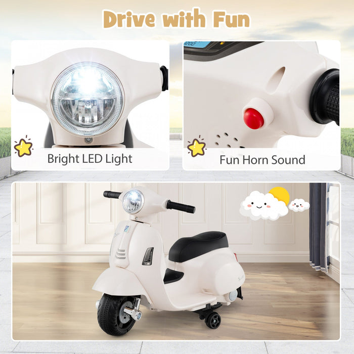 Costway Kids Ride On Motorcycle With Training Wheels Headlight Horn 6v Battery White