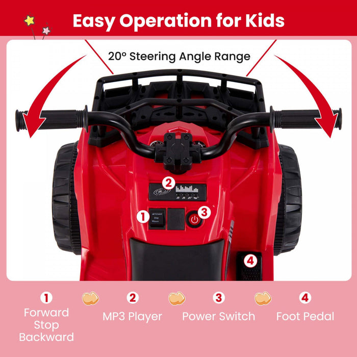 Costway Kids Ride On Electric Atv 6v 4-wheeler Quad Car With One-button Start Tread Tires Red