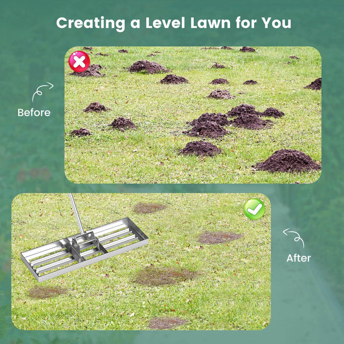 Costway Lawn Leveling Rake 30" X 10" Heavy Duty Level Lawn Tool For Garden Backyard/lawn Silver