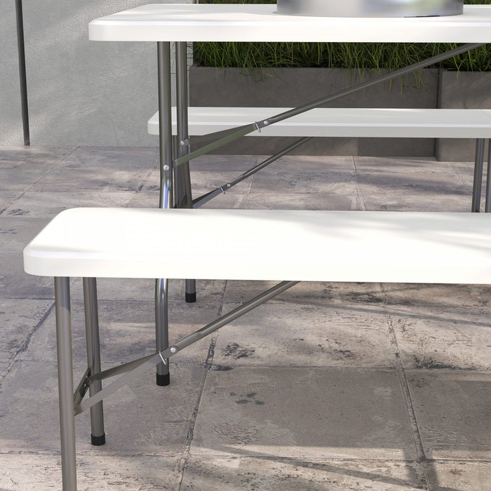 Outsunny Hdpe Picnic Table Set With Beer Table & 2 Benches For 6, White