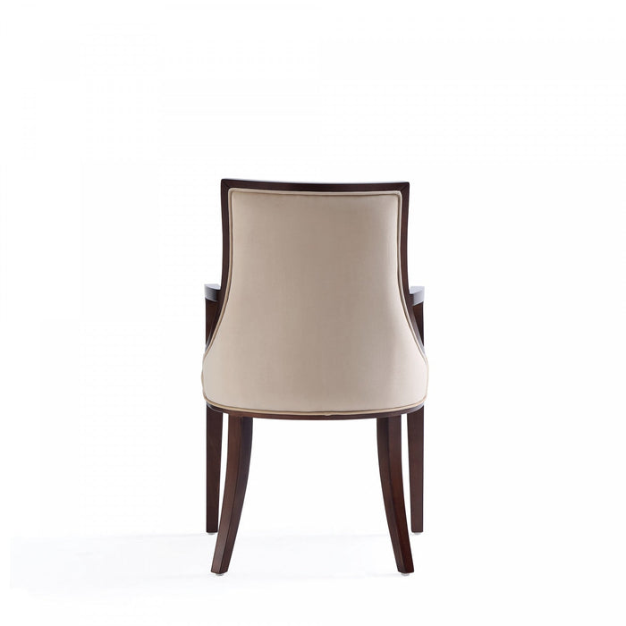 Grand Traditional Wood Upholstered Armchair in Tan - Set of 2 Dining Chair 