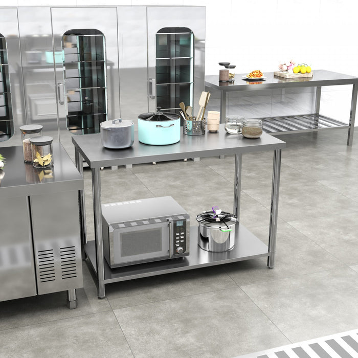 Homcom Stainless Steel Prep Table, Heavy Duty Workbench Table
