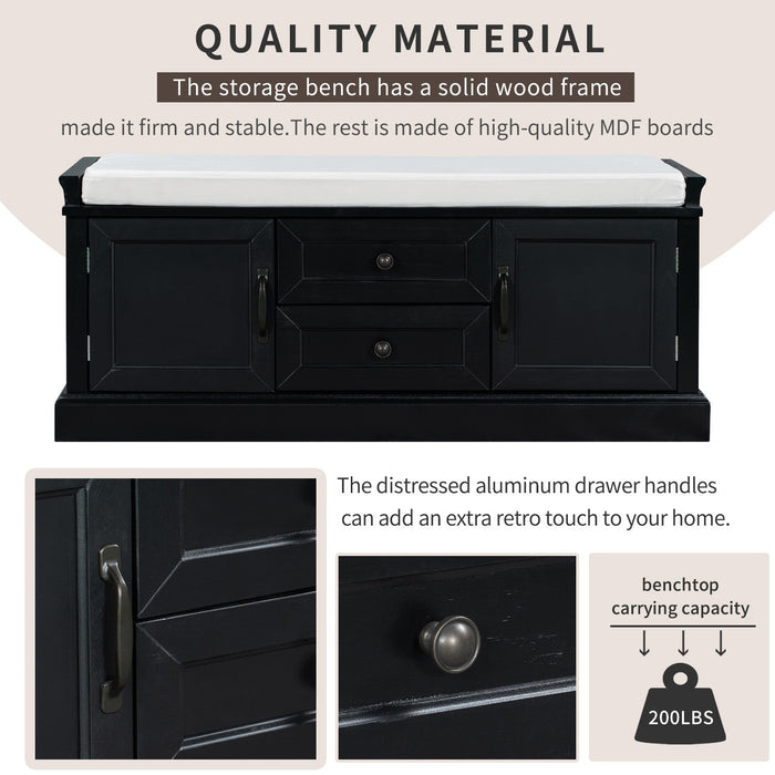 Boyce Solid Wood Storage Bench With 4-door Shoe Cabinet With Cushion - Black 