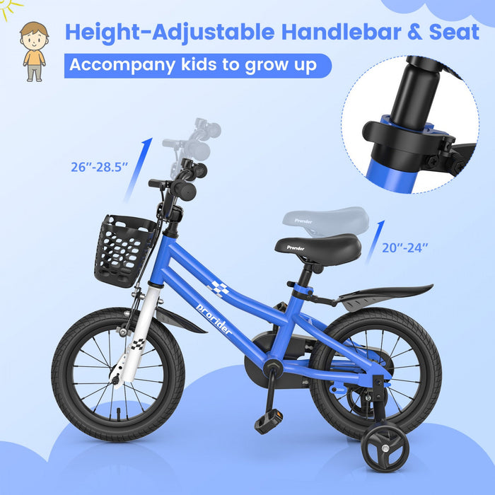 Costway 14" Kid's Bike W/ Removable Training Wheels & Basket For 3-5 Years Old Blue