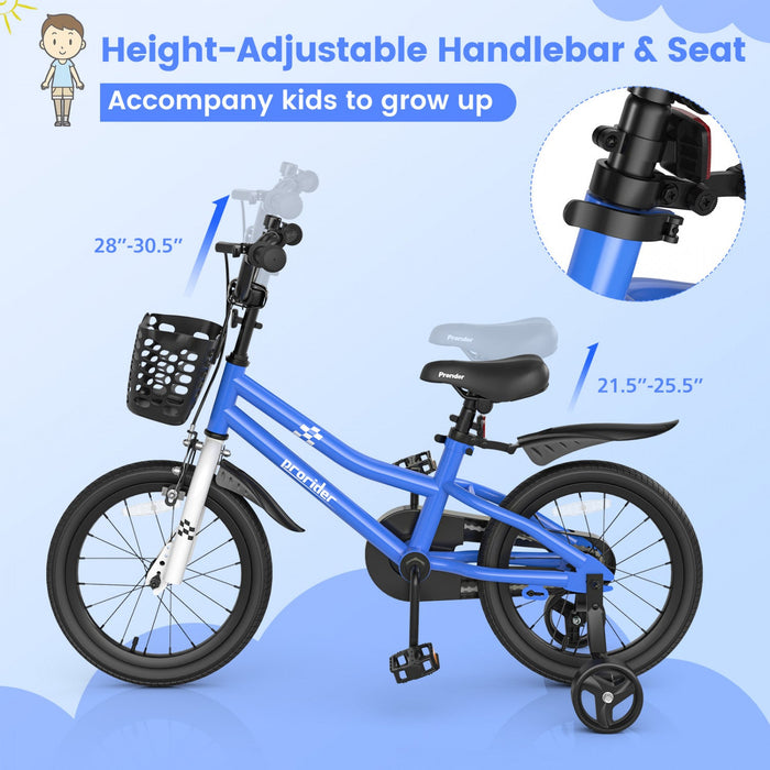 Costway 16" Kid's Bike With Removable Training Wheels & Basket For 4-7 Years Old Blue