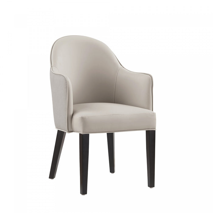 Hillman Modern Wood Vegan Leather and Velvet Armchair in Light Gray Dining Chair 