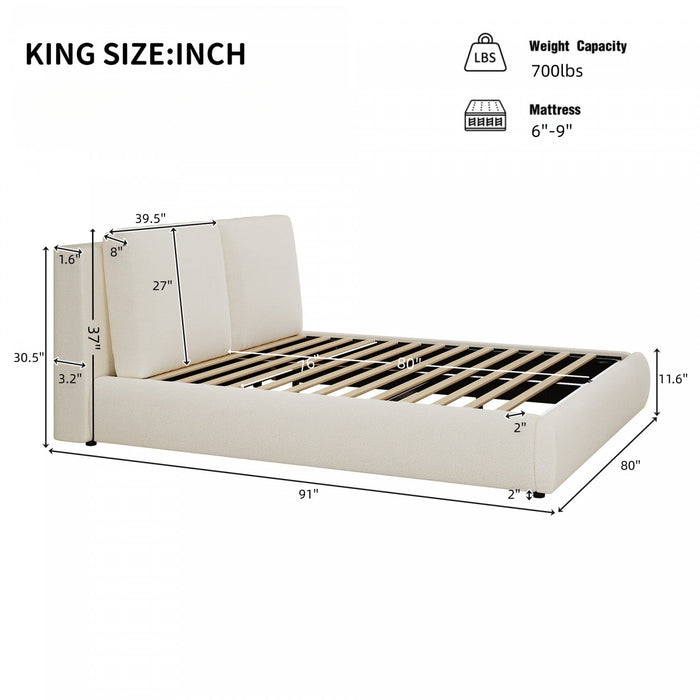 Diana Ottoman Hydraulic Lift Storage Platform Bed with Luxurious Boucle Upholstered and Sturdy Storage,King Size,White King Bed  