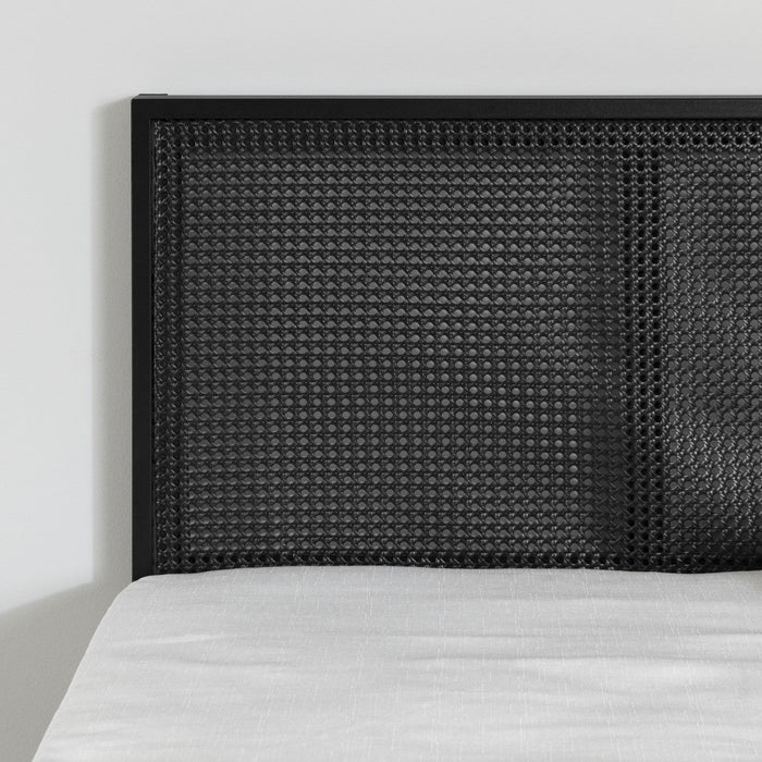 Hoya Natural Cane Metal Full Platform Bed - Pure Black