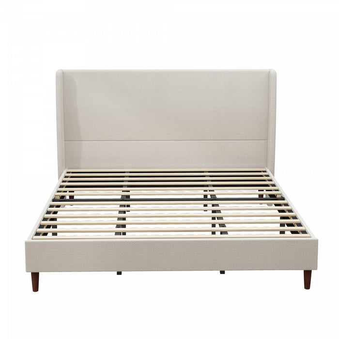 Harper Upholstered King Bed Frame with High Headboard, Chenille Fabric - Beige 