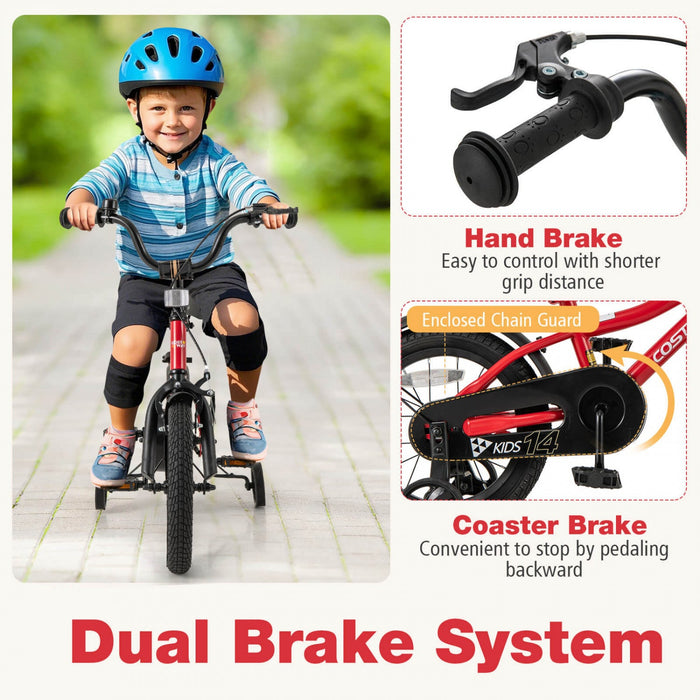 Costway 14" Kids Bike For 3-5 Years Old Boys & Girls With Adjustable Seat Handbrake Reflectors Red