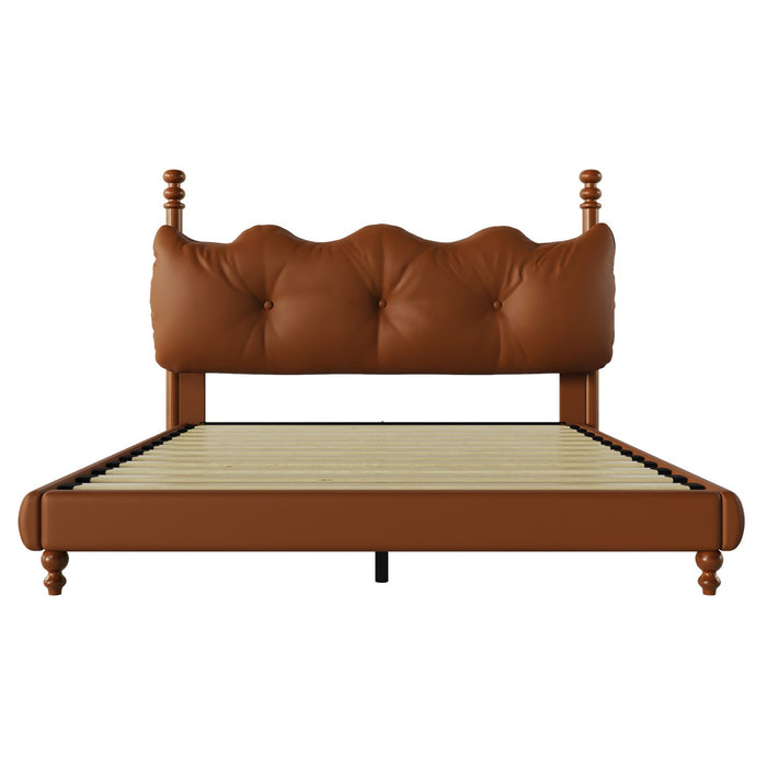 Emma Faux Leather Platform Bed Frame with Headboard,Queen Size,Brown Queen Bed  