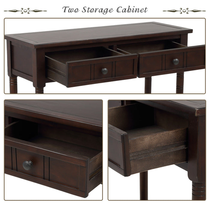 Jeremy Solid Wood Traditional Console Table With Drawers And Shelf - Espresso 