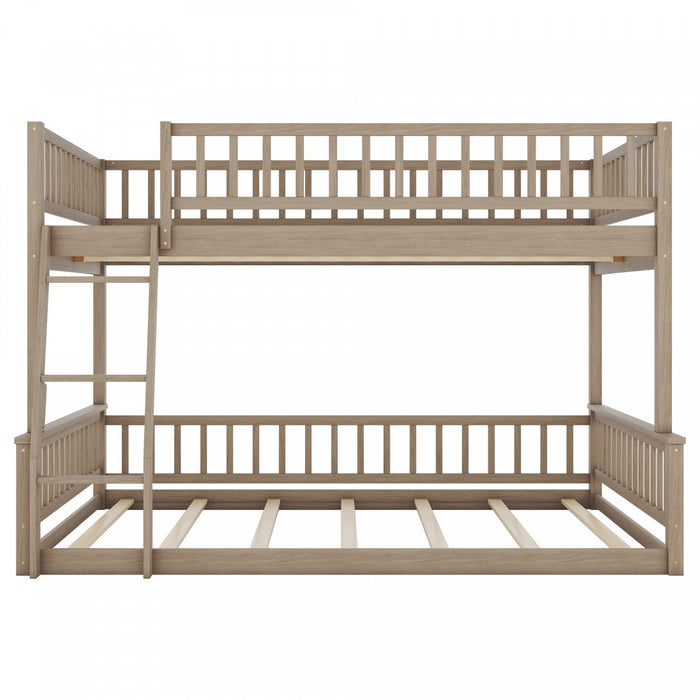 Sabrina Full Xl Over Queen Solid Wood Convertible Design Bunk Bed With Ladder - Walnut 