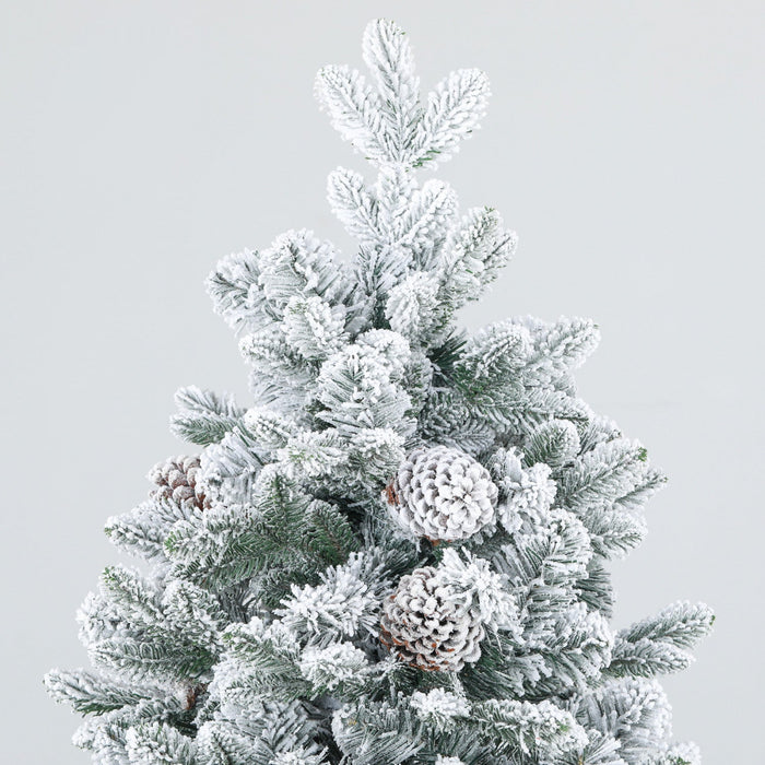 Homcom 6 Ft Artificial Christmas Tree With Flocked Tips, Pinecones, Hinge
