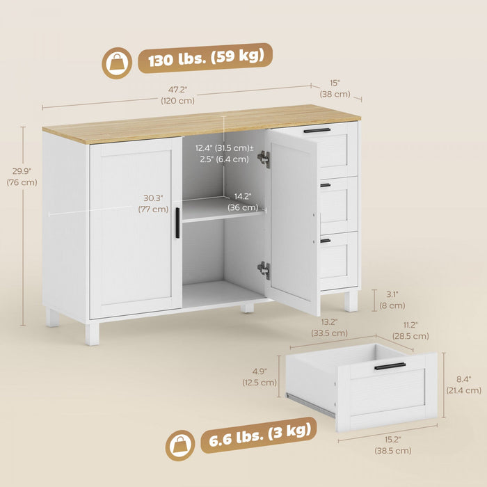 HOMCOM 47" Buffet Cabinet with Soft-Close Doors, Modern Sideboard, White
