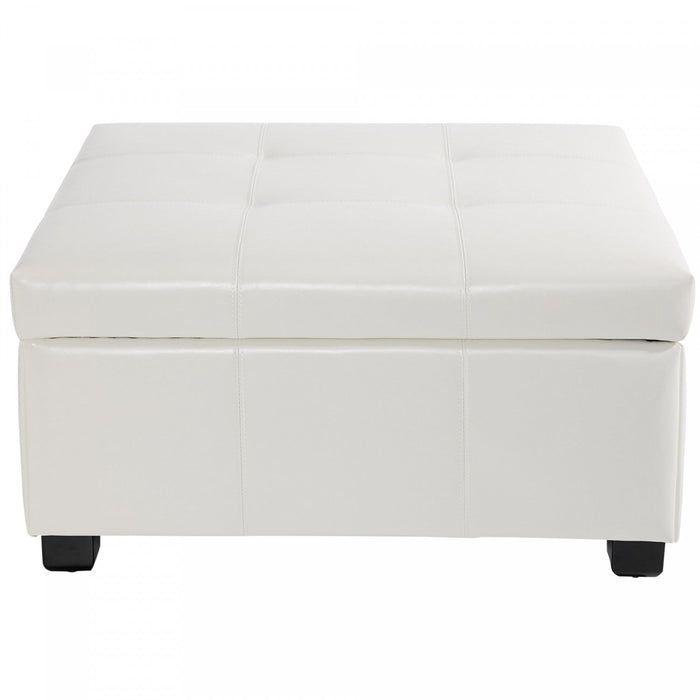 Liam 34.25\" Large Square Faux Leather Ottoman Coffee Table with Storage,Beige  
