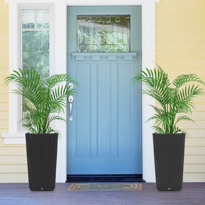 Costway 2pcs Outdoor Wicker Flower Pot 22.5"tall Planters With Drainage Hole Black