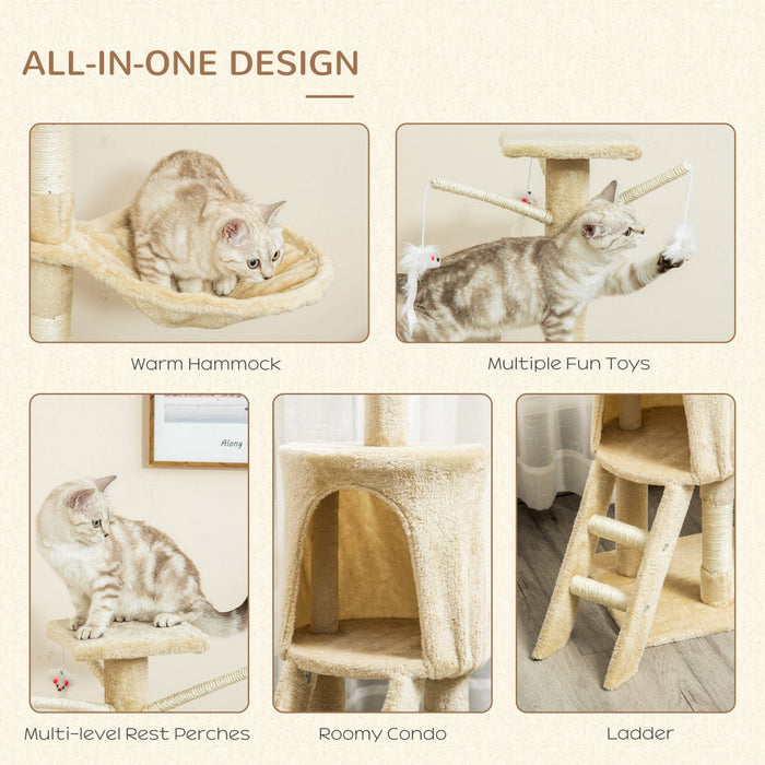 Pawhut 52\" Multi-level Cat Tree Kitten Playhouse Kitty Activity Center Scratching Post Rest Condo Wi