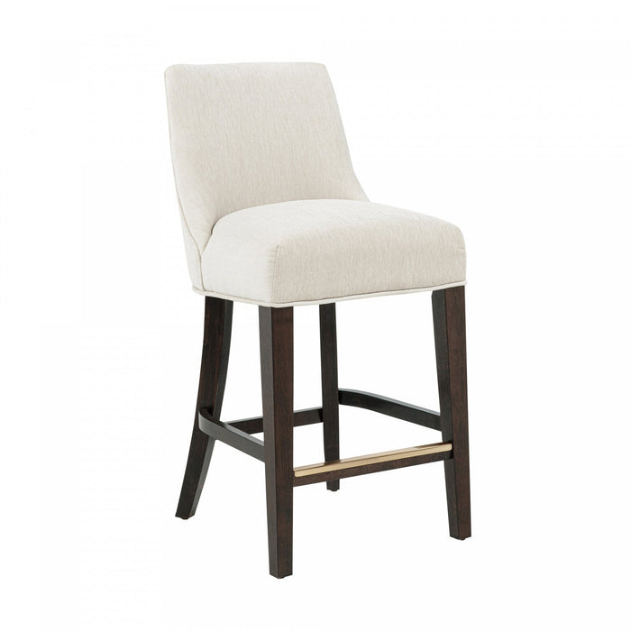 Beever Modern Chenille Wood Counter Stool in Cream - Set of 2 Bar Stool 