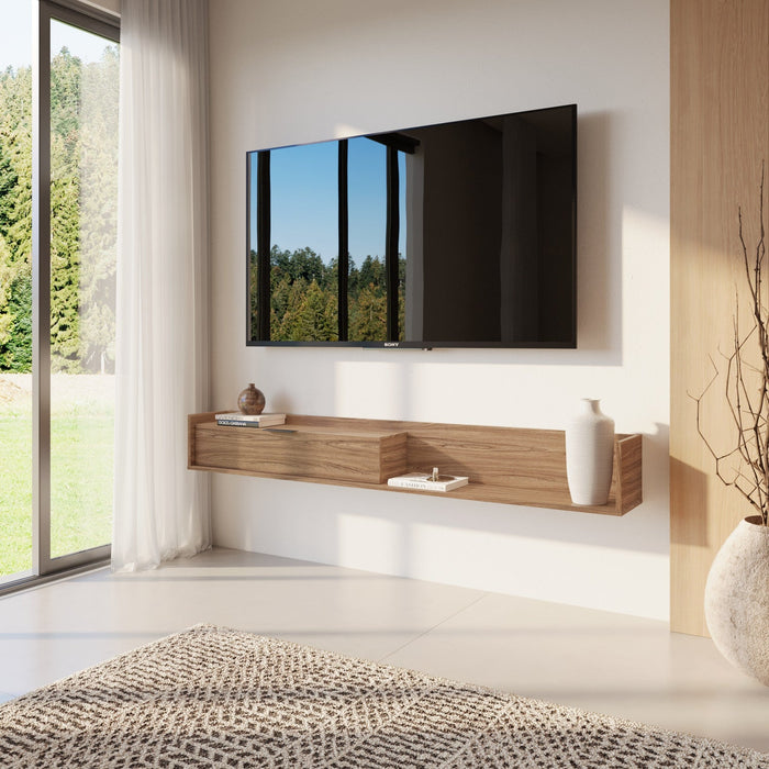 Nordika Slim 72\" Wall-Mounted TV Stand with Storage Cabinet - Light Walnut 