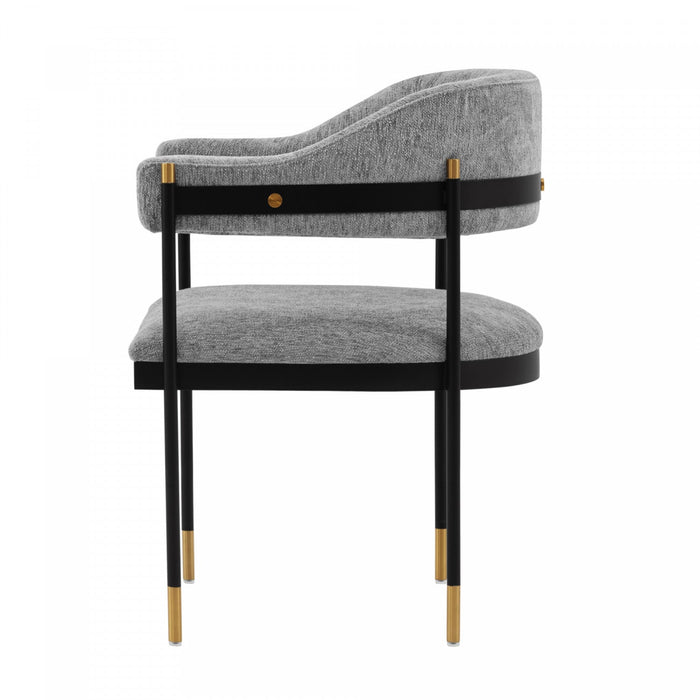 Lia Modern Metal Chenille Armchair in Gray - Set of 2 Dining Chair 