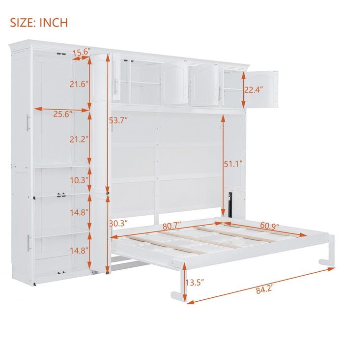 Eileen Space-saving Murphy Wall Bed With Cabinets, Queen Size - White 
