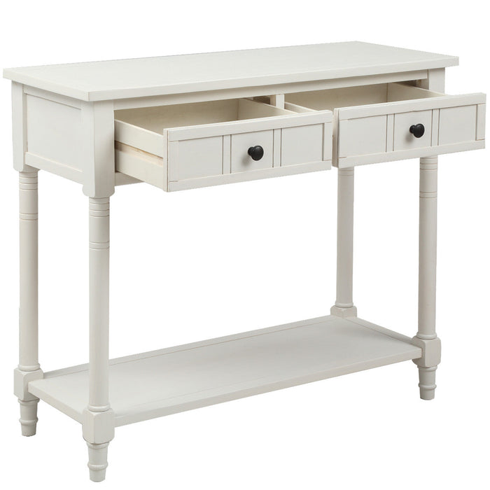 Jeremy Solid Wood Traditional Console Table With Drawers And Shelf - Ivory White 