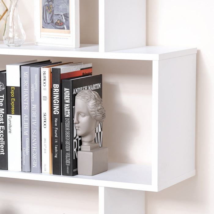 HOMCOM 6 Tier Wooden Bookcase S Shape Display Unit Divider Home Office White