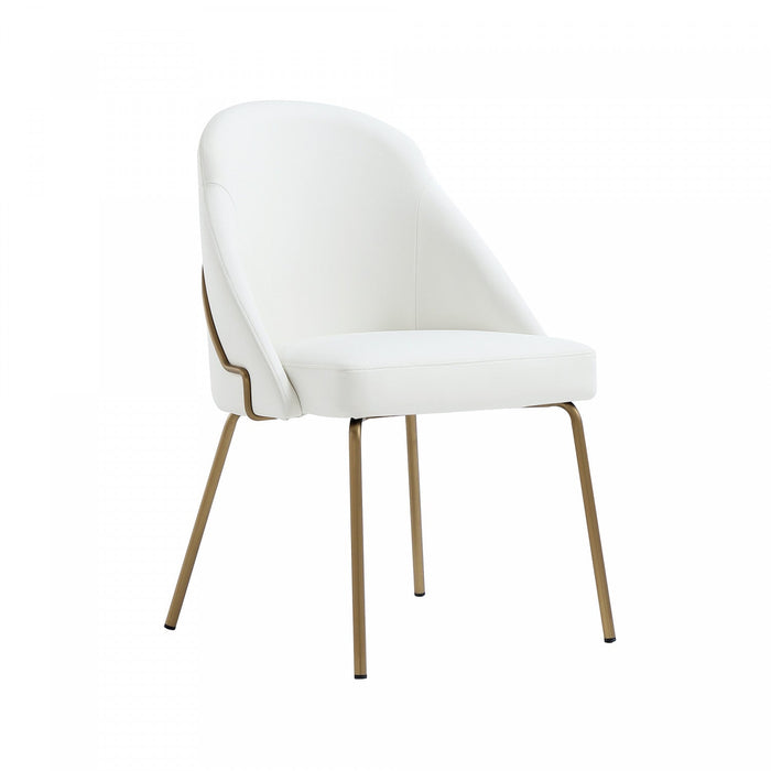 Gracie Modern Metal Vegan Leather Dining Chair in White and Gold 