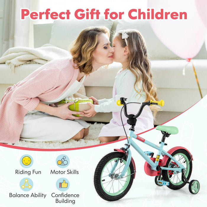 Costway 14" Kids Bike With Adjustable Saddle Handlebar Removable Training Wheels Handbrake Red