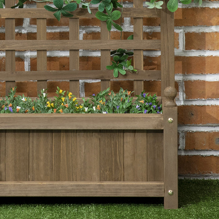 Outsunny Raised Garden Bed With Trellis For Climbing Vines, Wood Planter Box For Garden, Free Standi