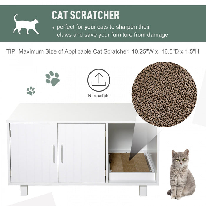 Pawhut Wooden Cat Washroom Pet Litter Box Enclosure Kitten House Nightstand End Table With Scratcher