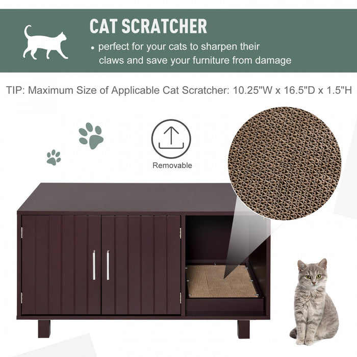 Pawhut Wooden Cat Washroom Pet Litter Box Enclosure Kitten House Nightstand End Table With Scratcher