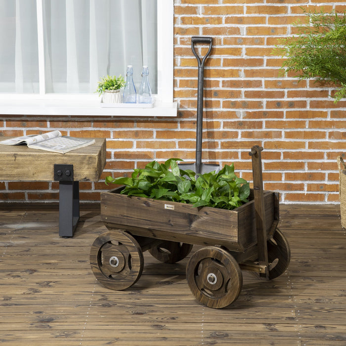 Outsunny Wood Flower Cart, Raised Garden Bed W/ Wheels, Planters For Outdoor Plants, Backyard, Patio
