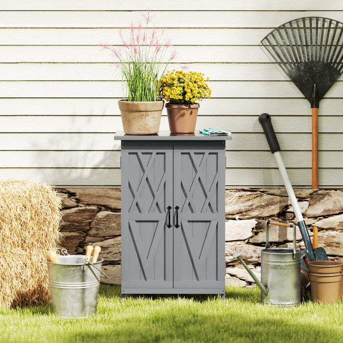 Outsunny Wood Shed, Outdoor Garden Shed With 2-tier Shelves, Grey