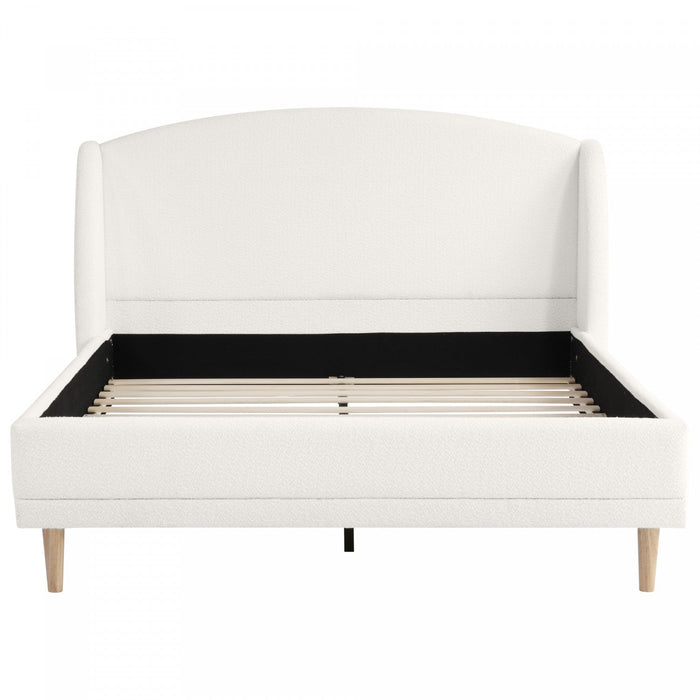 Jeffrey Upholstered Bed with Boucle Wingback Headboard,King Size - White 