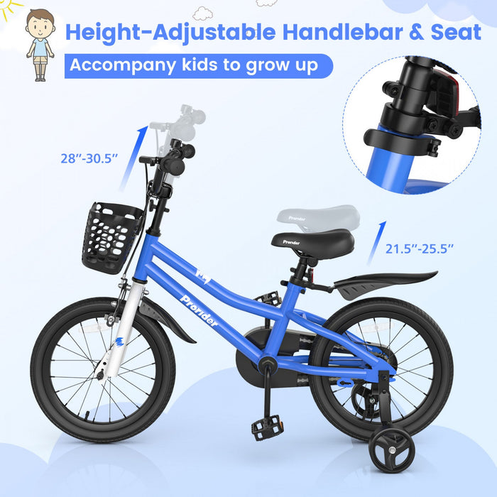 Costway 16" Kid's Bike With Removable Training Wheels & Basket For 4-7 Years Old Blue