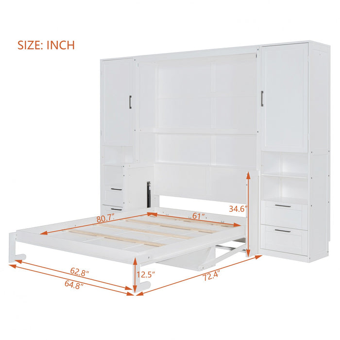 Joyce Closet Queen Murphy Bed With Drawers And Shelves - White 