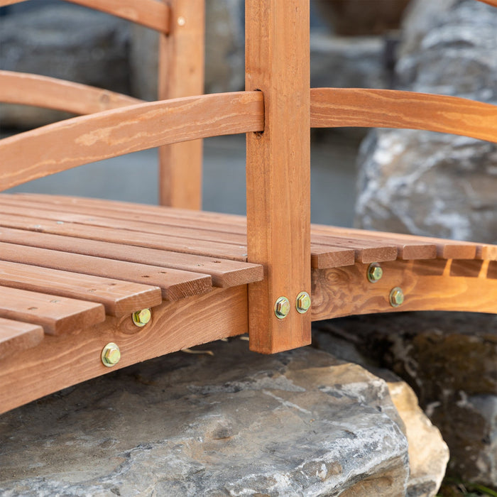 Outsunny 6ft Wooden Garden Bridge Classic Arc Footbridge With Guardrails For Stream Pond Walkway, Or