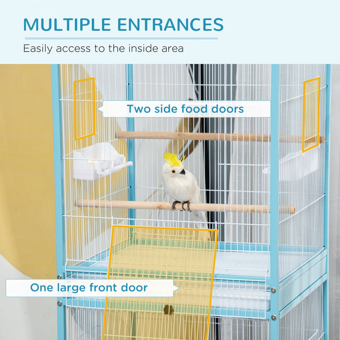 Pawhut 55.1\" 2 In 1 Bird Cage Aviary Parakeet House For Finches, Budgies With Wheels, Slide-out Tray