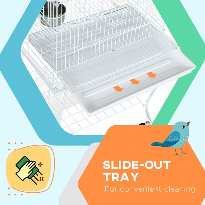 Pawhut 60\" Bird Cage Open Top For Finches, Canaries, Budgies, With Rolling Stand, Removable Tray, St