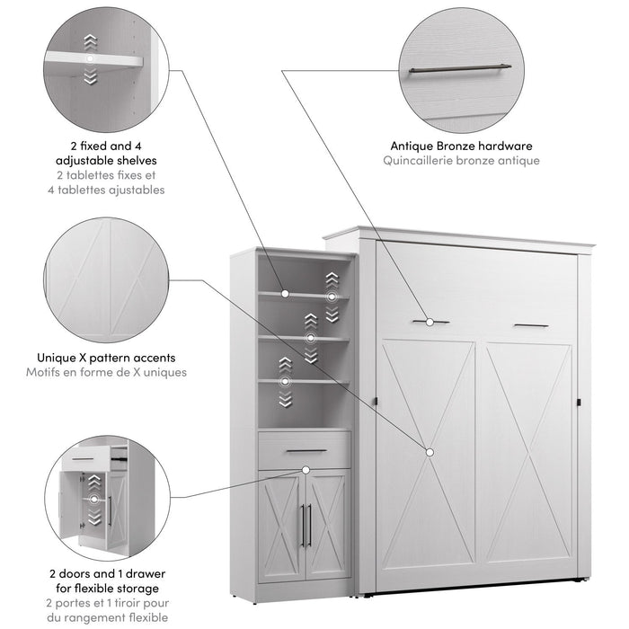 Bestar Key West Queen Murphy Bed & Closet Organizer with Drawer & Doors (94 W) - Pure White Oak