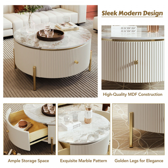 Nelson 31.5\" Modern Round Coffee Table With 2 Storage Drawers - Off White 