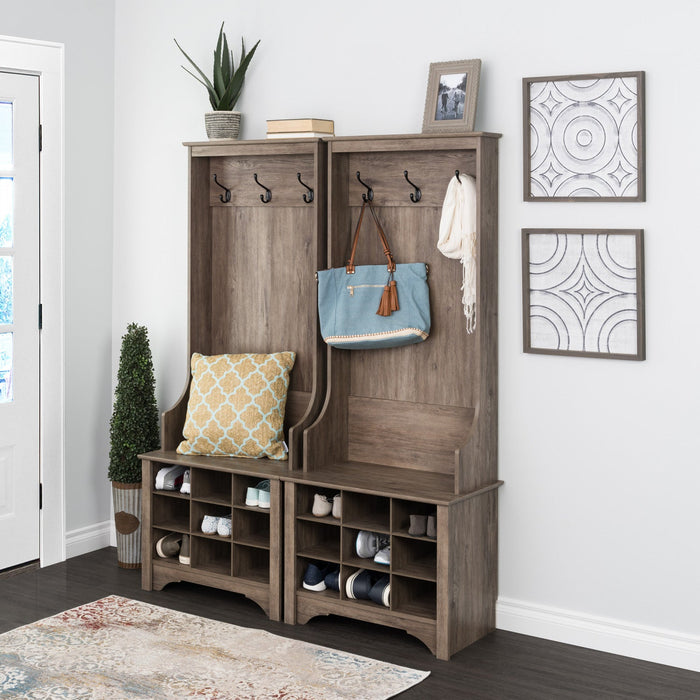 Narrow Hall Tree with Nine Shoe Cubbies - Drifted Grey