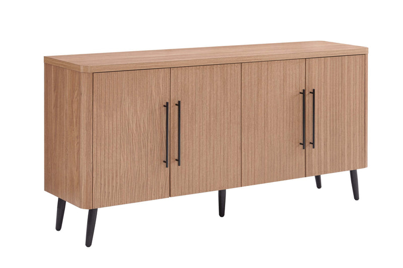Jodie Mid-Century Modern 65\" Fluted Sideboard in Maple Buffet 